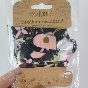 BLACK FLORAL Medium Half headband by Karma Gifts boho bandeau natural life buff